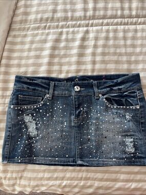 Wallflower Embellished Denim Mini Skirt